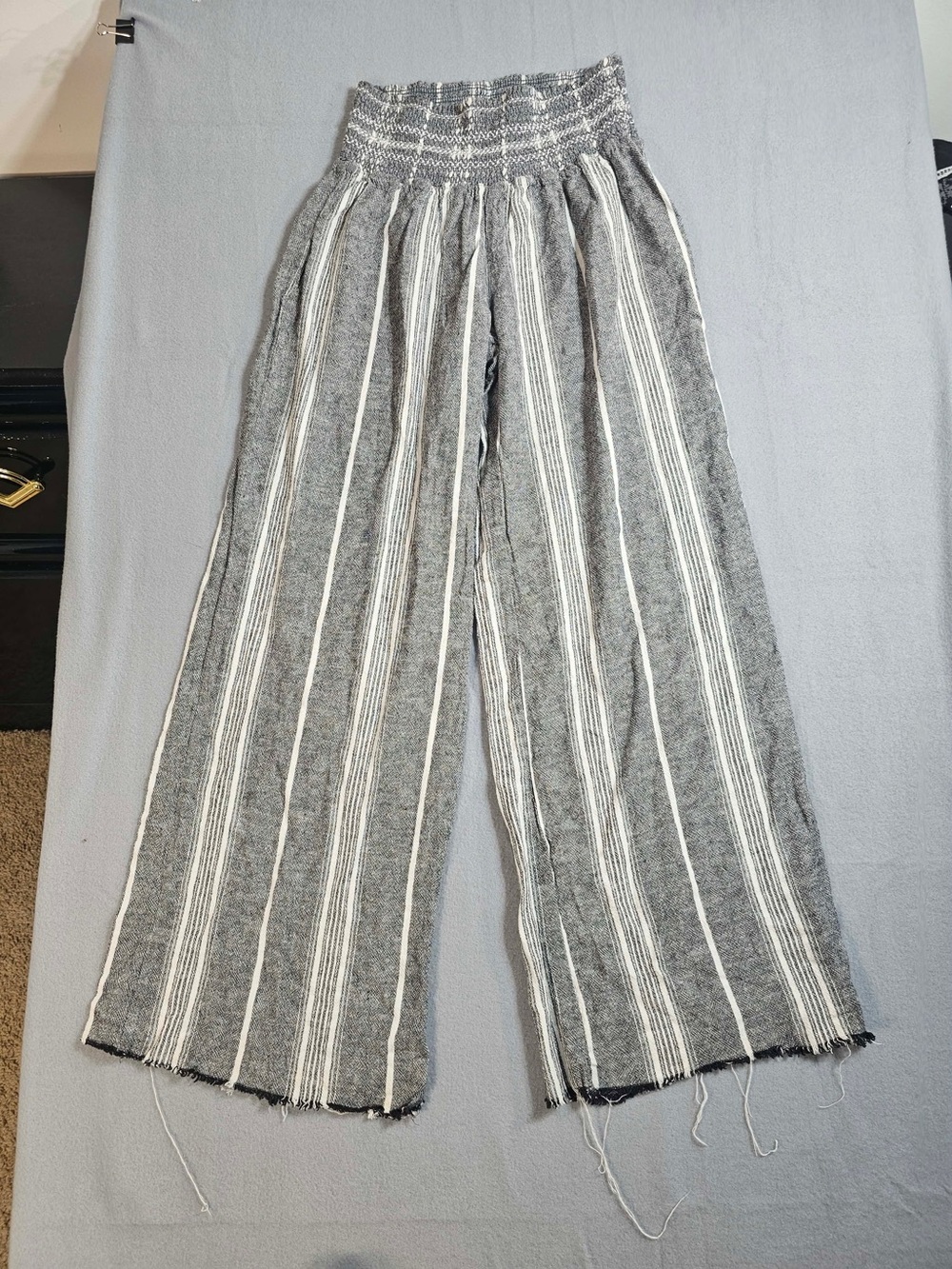 #236 Rewash Striped Wide Leg Linen Blend Pants Size M Smocked Waist Boho